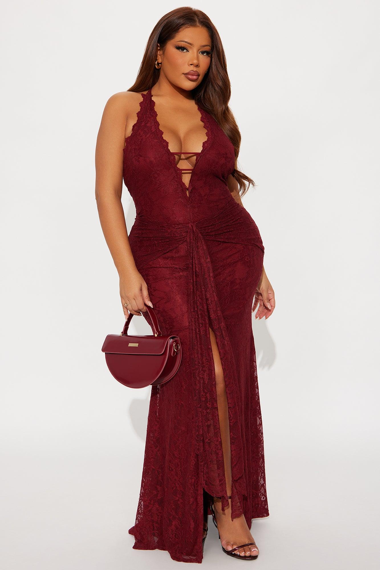 Lace Love Halter Maxi Dress - Burgundy Female Product Image