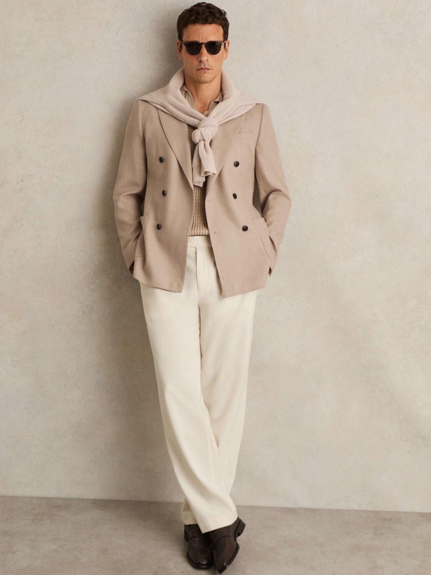 Slim-Fit Wool-Blend Double-Breasted Suit Blazer in Oatmeal Brown Product Image