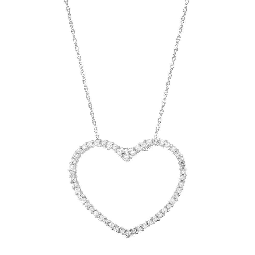 10k White Gold 1/2 Carat T.W. Diamond Heart Pendant Necklace, Women's, Size: 18" Product Image