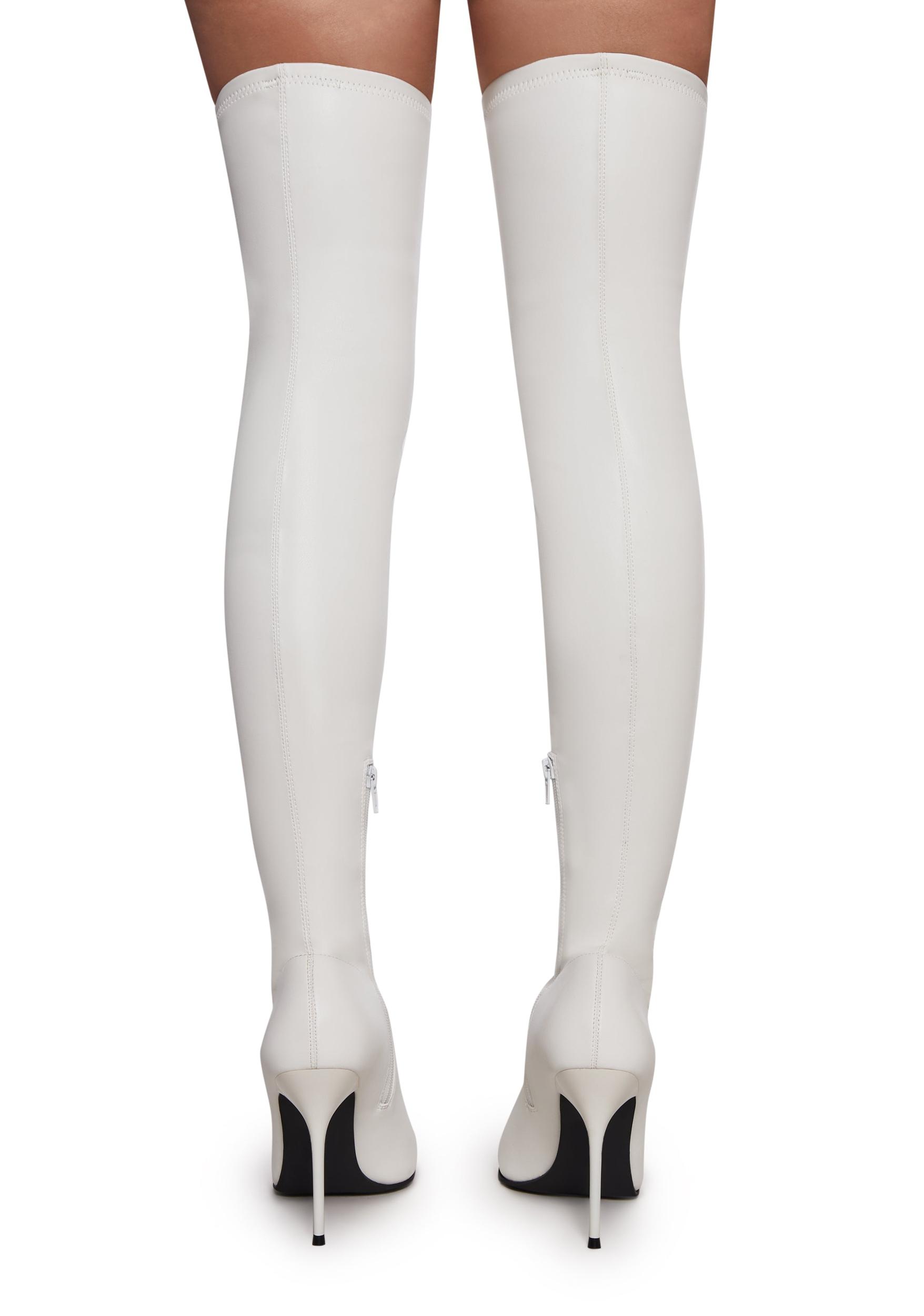 Thigh High Stretch Boots - White Product Image