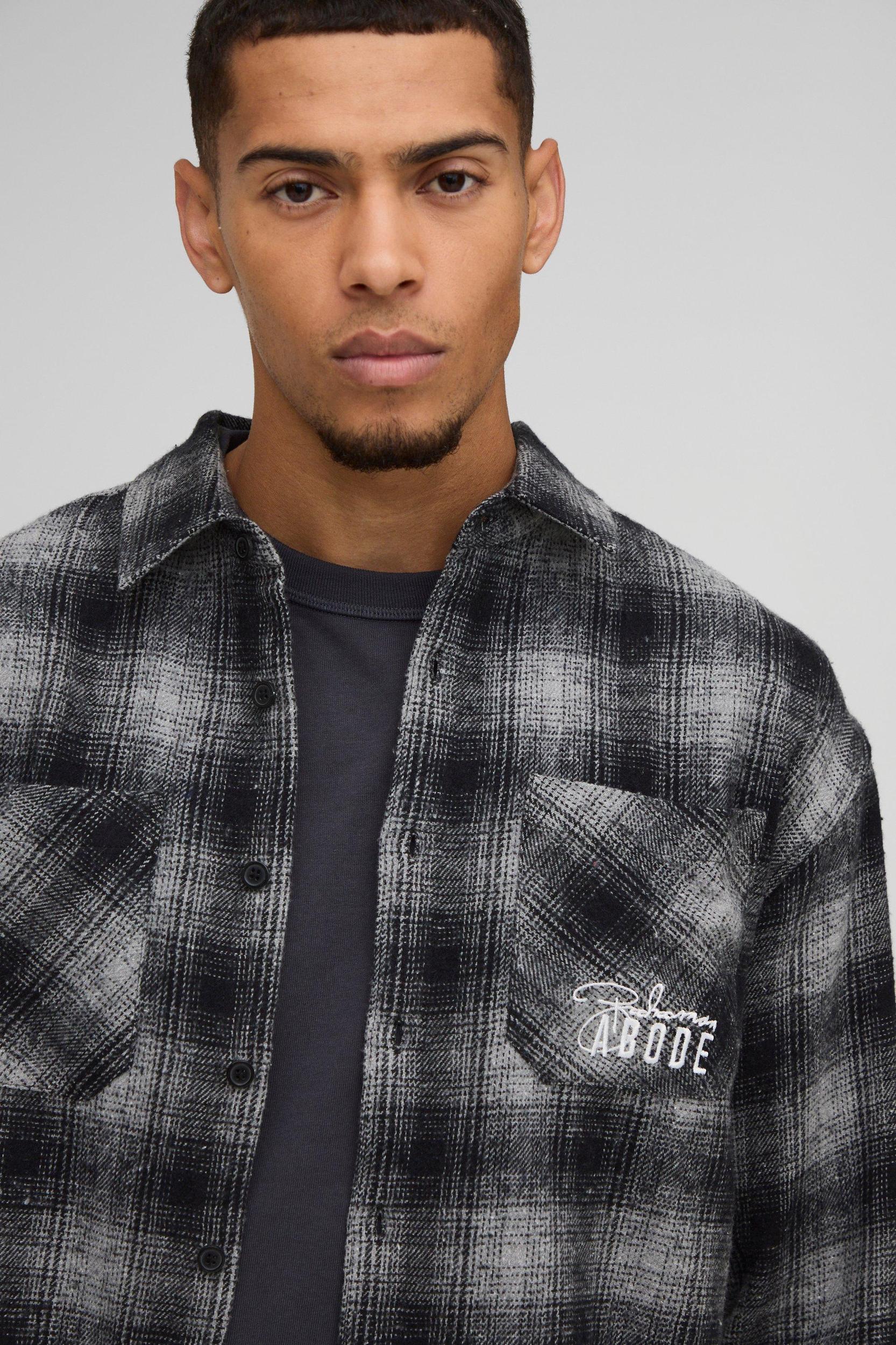 ABODE Oversized Flannel Embroidered Shirt | boohooMAN USA Product Image