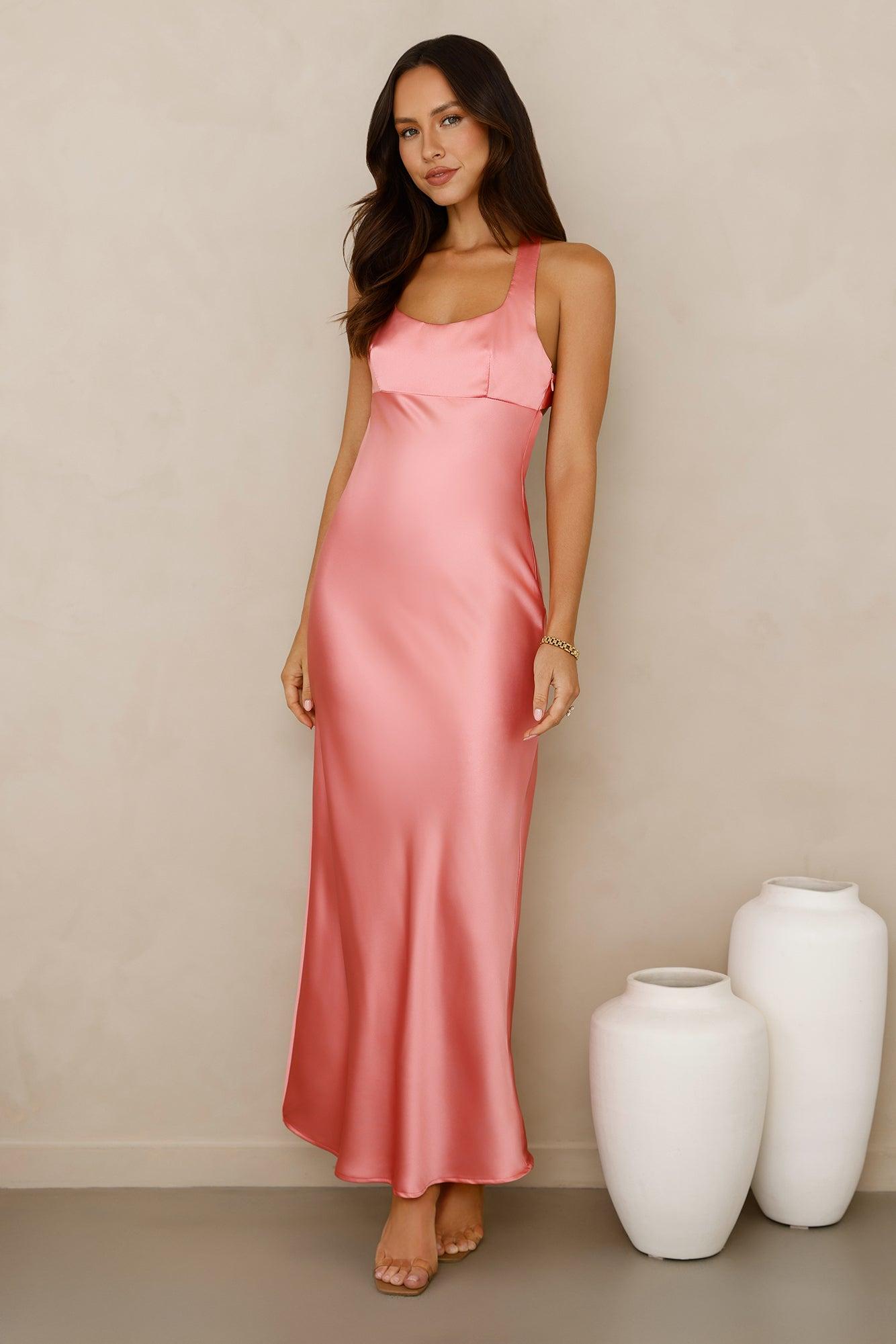 Spotlight Shine Satin Midi Dress Pink Product Image