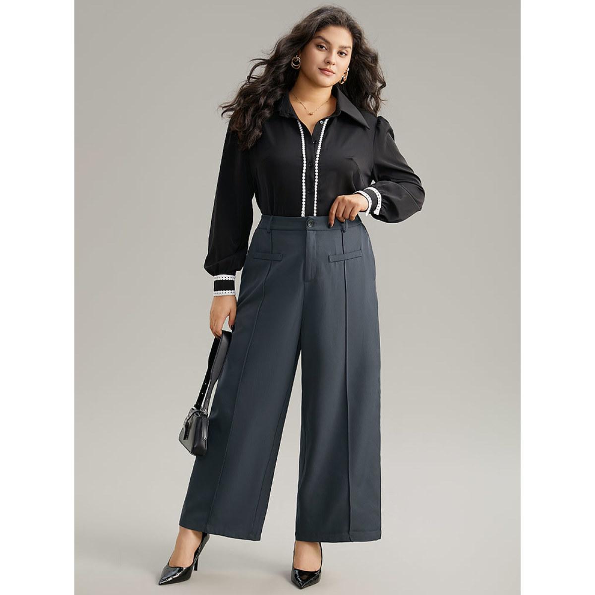 Plus Size Static-Free Plain High Rise Elastic Waist Pants Women DimGray Office Straight Leg High Rise Office Pants BloomChic 30/6X Product Image