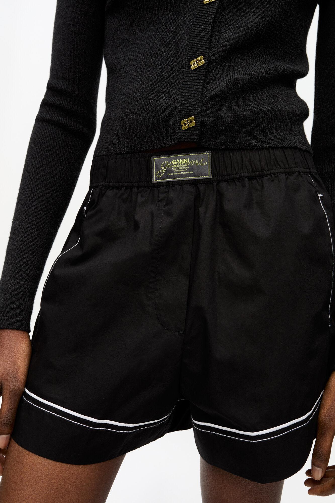 Black Cotton Poplin Shorts Product Image
