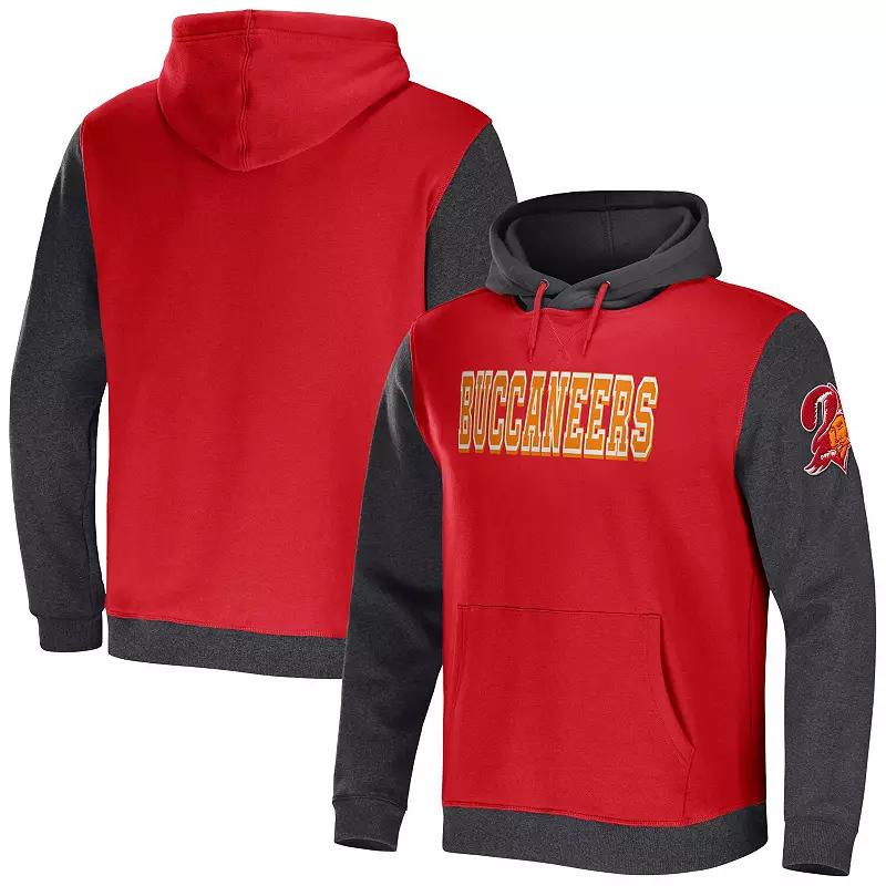 Men's NFL x Darius Rucker Collection by Fanatics Red/Charcoal Tampa Bay Buccaneers Colorblock Pullover Hoodie,  Product Image