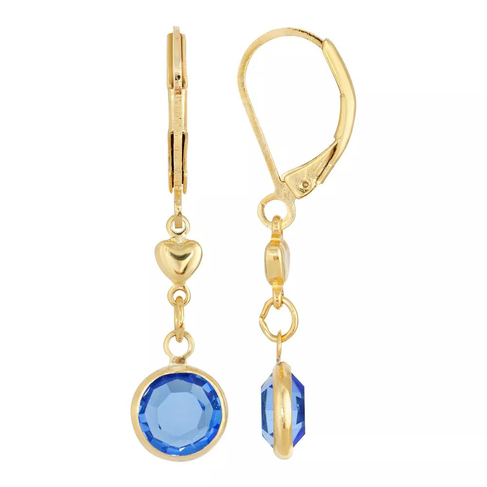 1928 Gold Tone Heart & Simulated Crystal Drop Earrings, Women's, Dark Blue Product Image