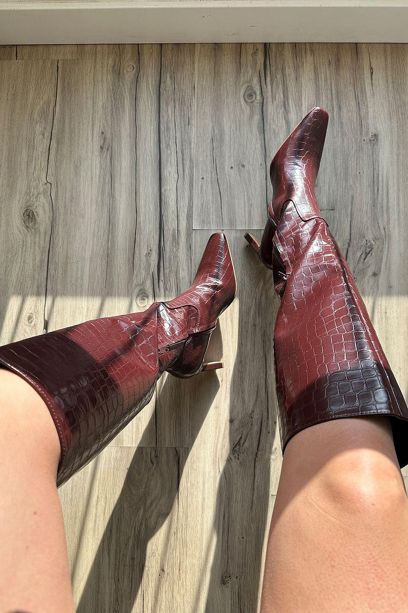 Squared Toe Croc Pattern Boots Product Image