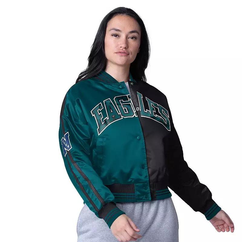 Women's Starter Green/Black New York Jets Zone Blitz Cropped Full-Snap Satin Jacket,  Product Image