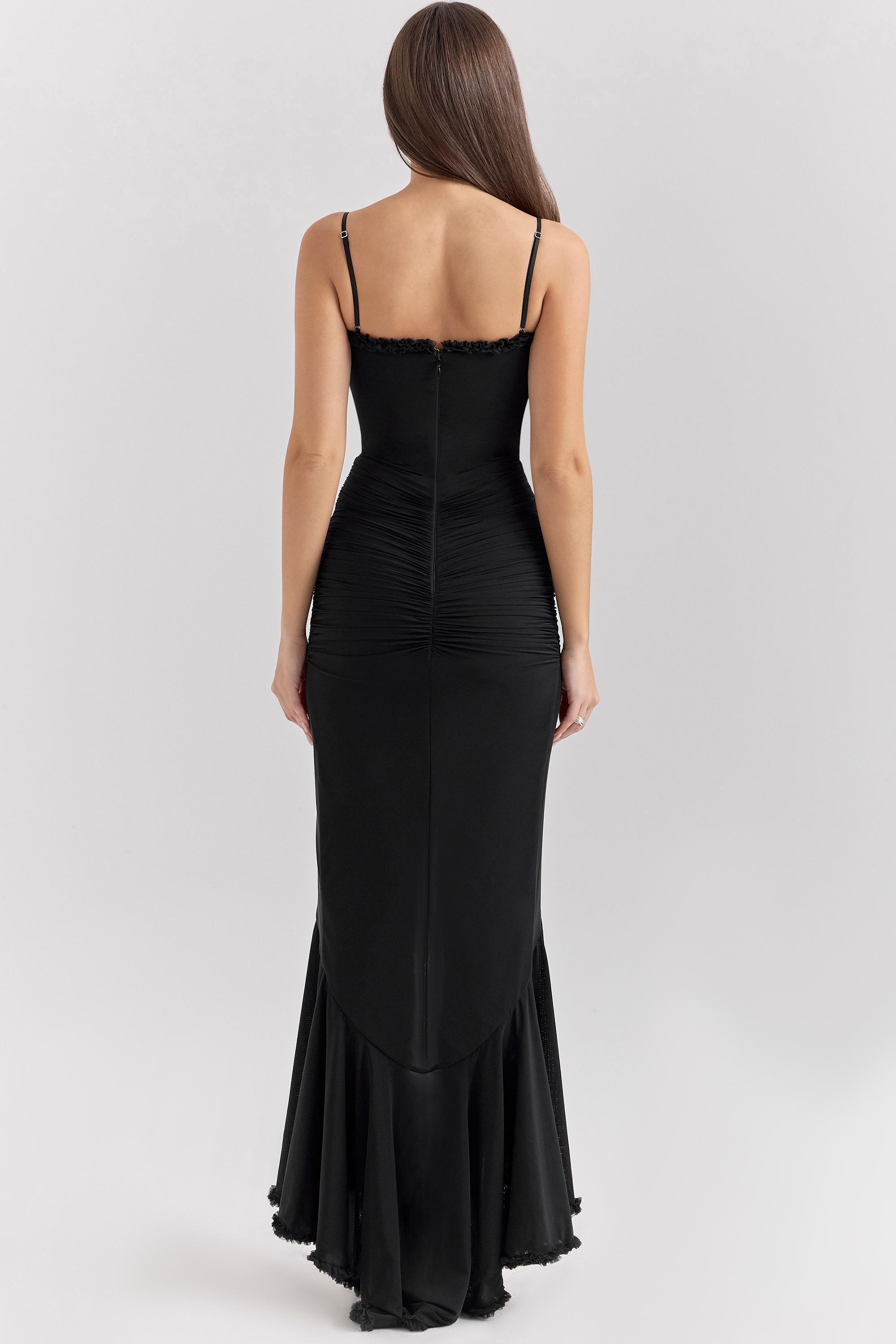Gabbi  black mesh ruffled front gown Product Image