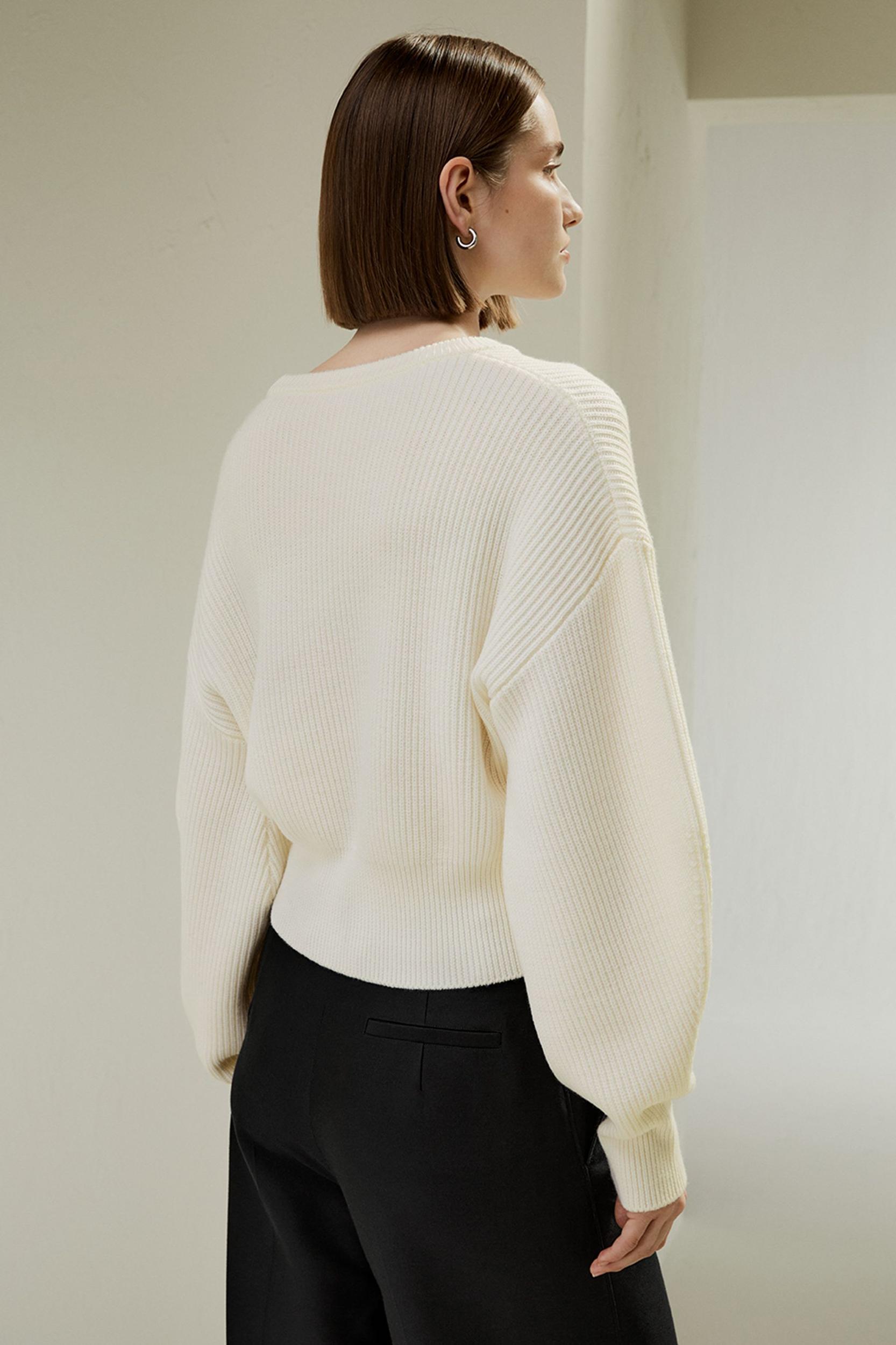 Round Neck Drop-Shoulder Merino Wool Sweater Product Image