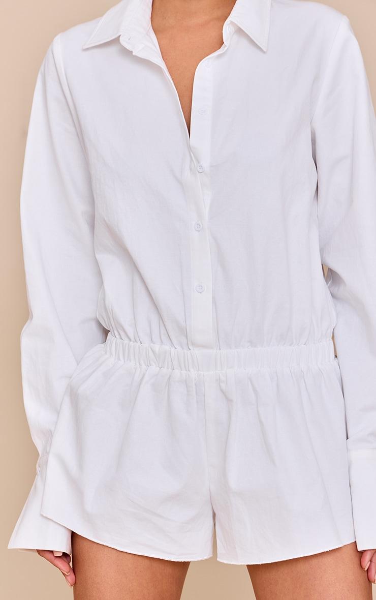 White Cotton Ruched Tiered Skort Shirt Romper Product Image