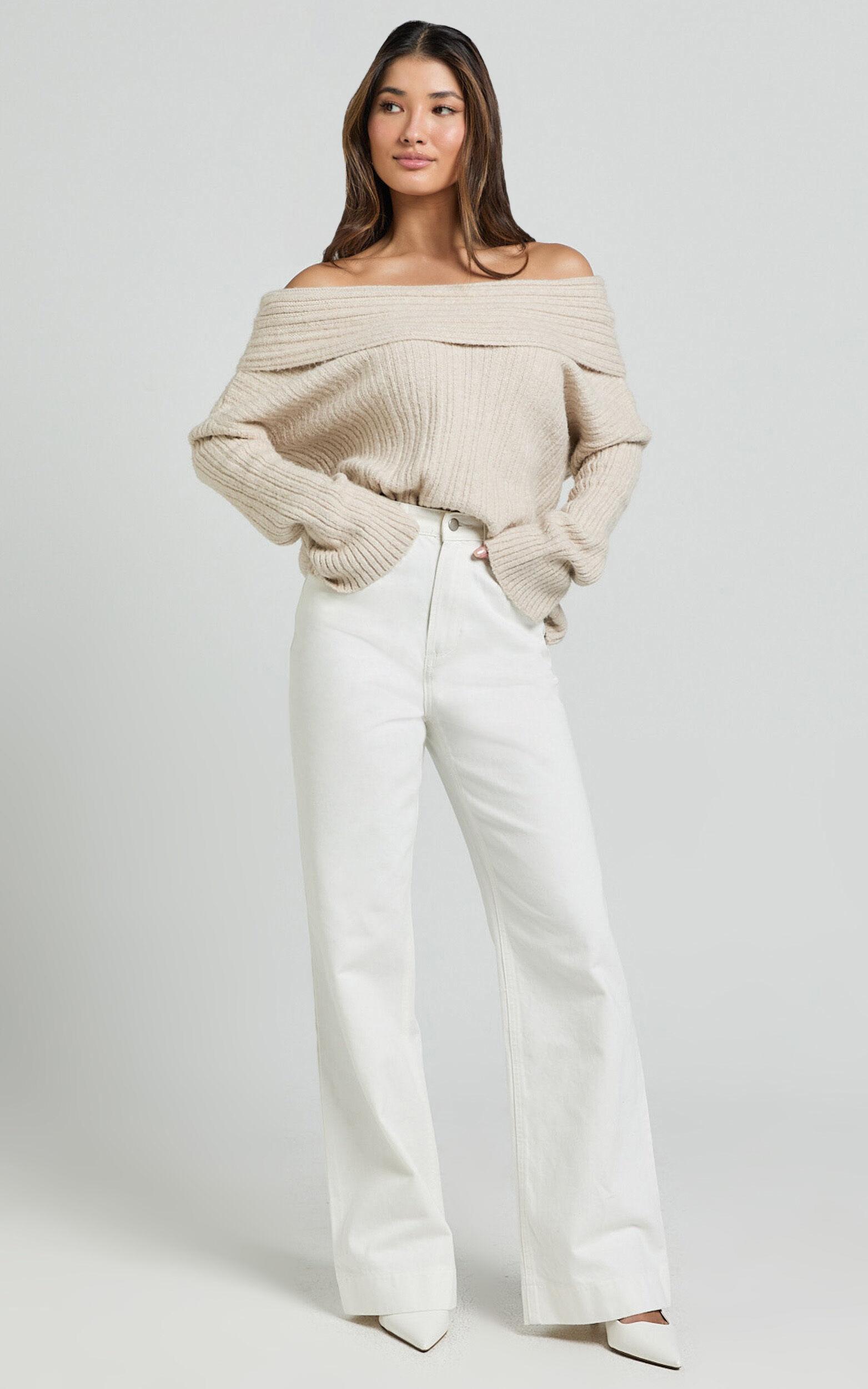 Dexter Jeans - High Waisted Straight Leg Denim Jeans in Ecru Product Image