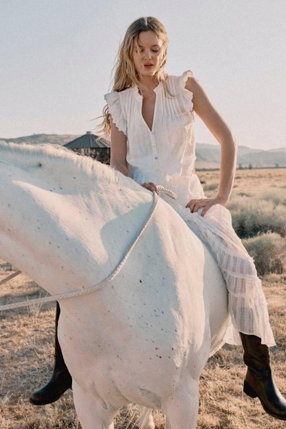 Annabelle Ivory Pleated Cotton Button-Up Top Product Image