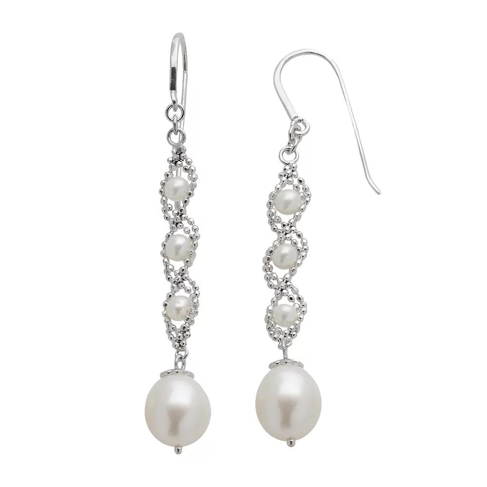 Sterling Silver Freshwater Cultured Pearl Linear Drop Earrings, Women's, White Product Image