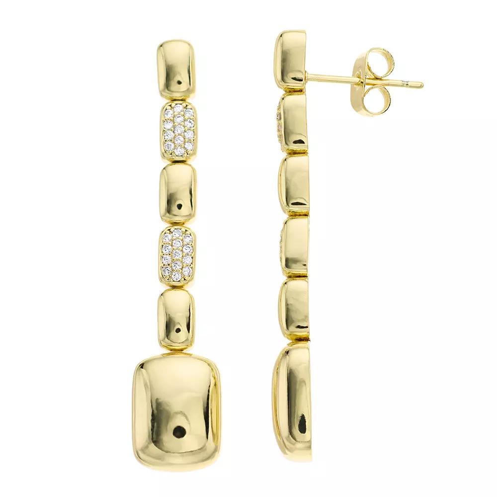 14k Gold Over Silver Cubic Zirconia Rectangle Link Linear Drop Earrings, Womens, Gold Tone Product Image