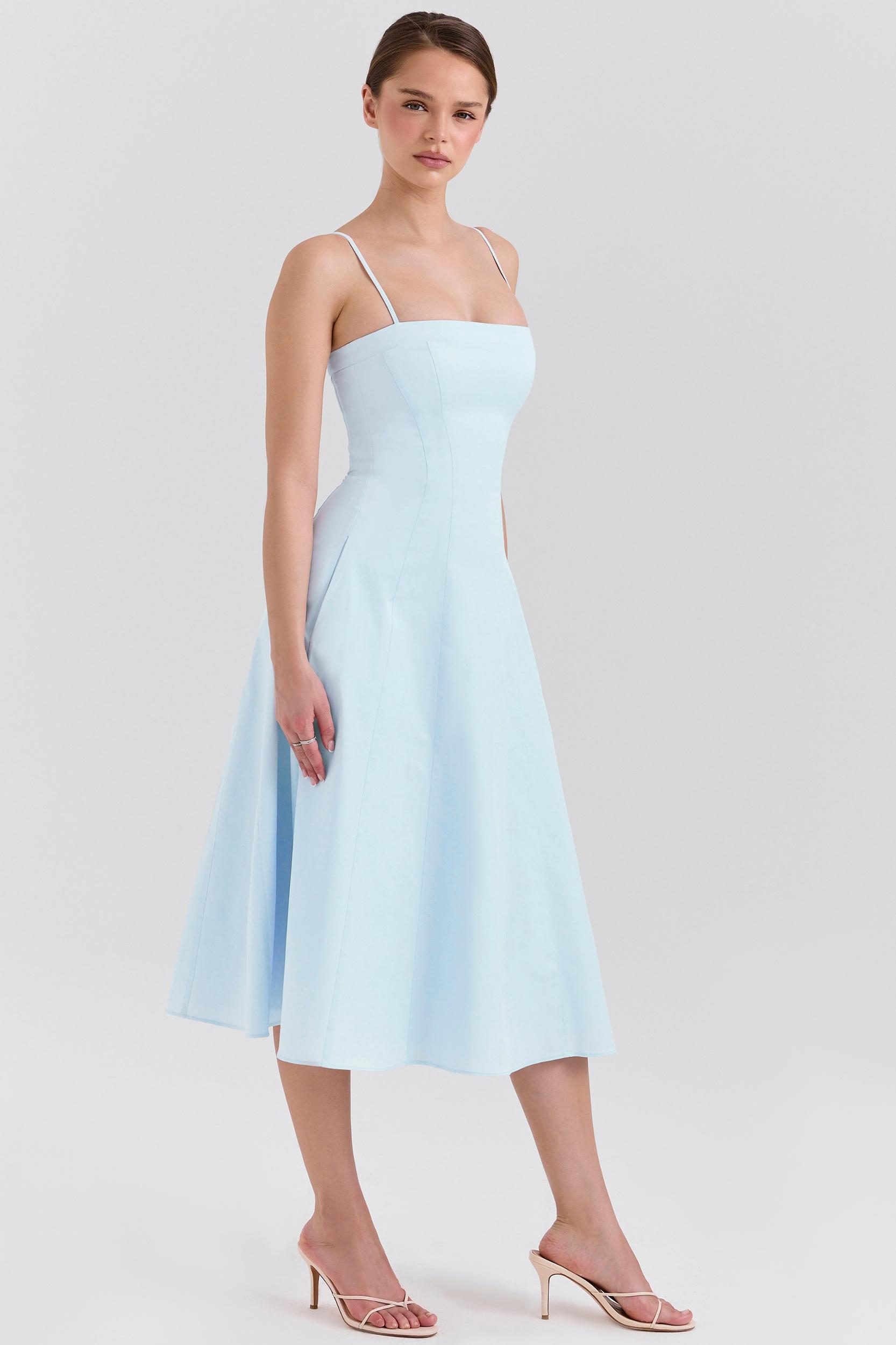 Dolly  soft blue stretch cotton a-line midi sundress Product Image