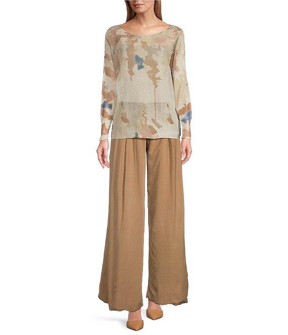 M Made in Italy Printed Scoop Neck Long Sleeve Knit Top Product Image