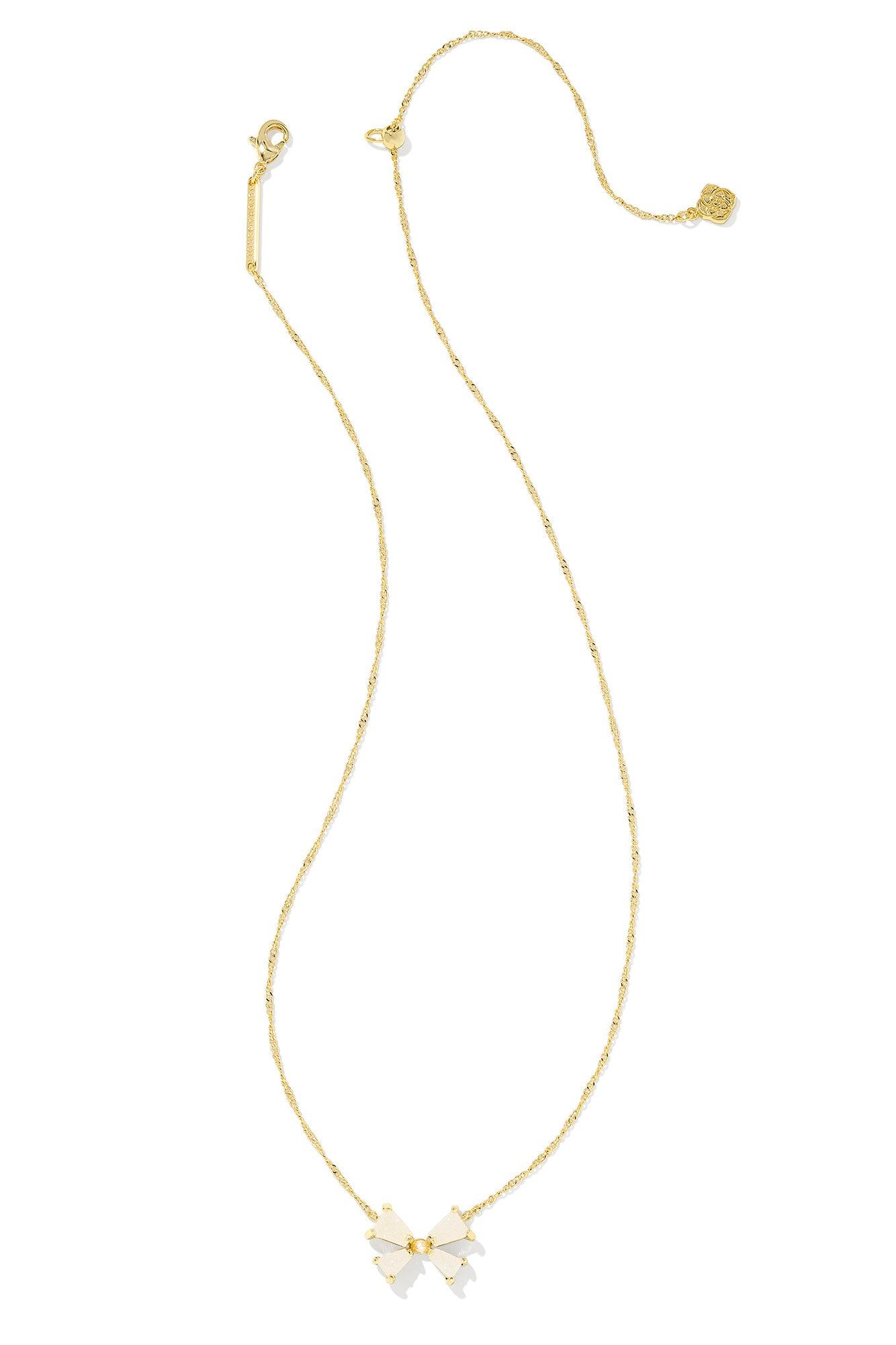 Blair Gold Bow Small Short Pendant Necklace Iridescent Drusy Product Image