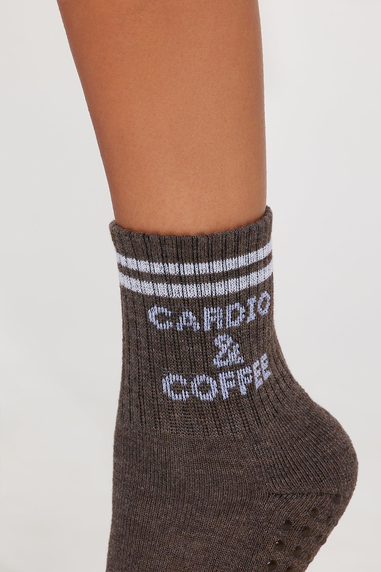Cardio And Coffee Pilate Socks - Brown Female Product Image