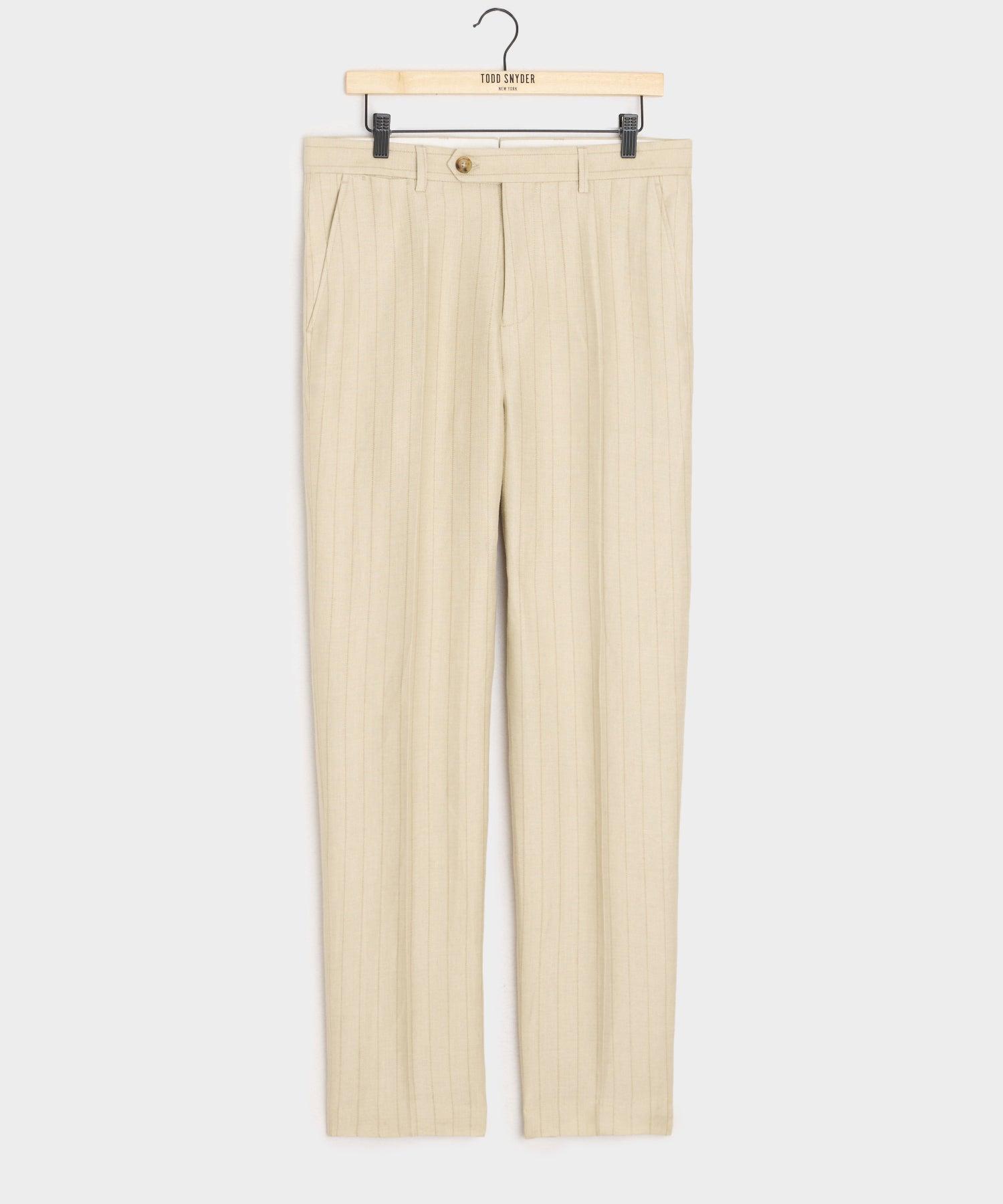 Italian Linen-Silk Sutton Jacket in Tan Pinstripe Product Image