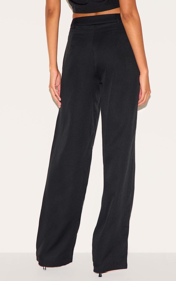 Black Woven Pleat Detail Wide Leg Pants Product Image