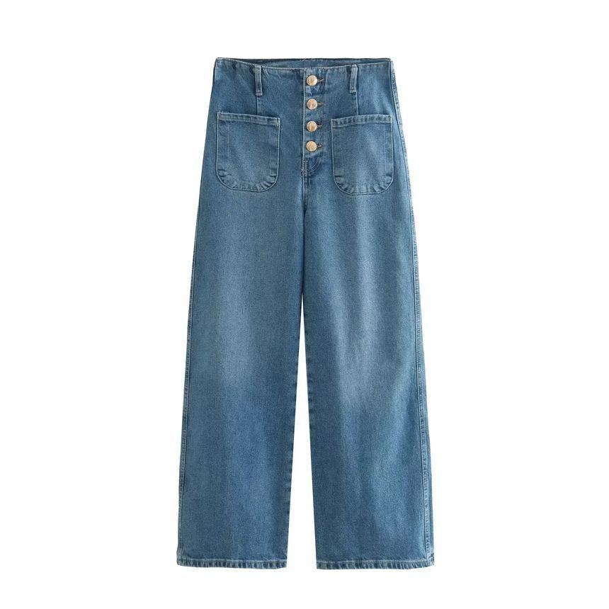 High Waist Button Fly Wide Leg Jeans Product Image