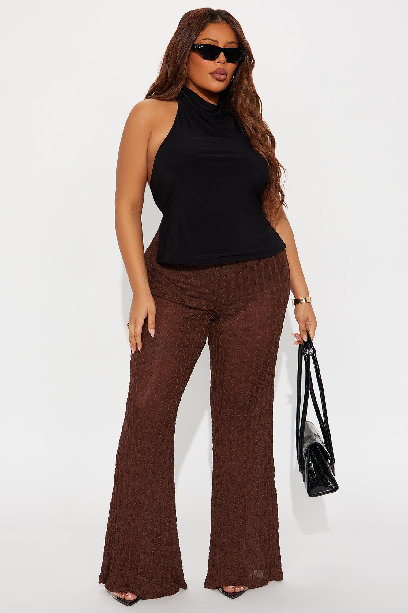 Romina High Rise Textured Flare Pant - Chocolate Female Product Image