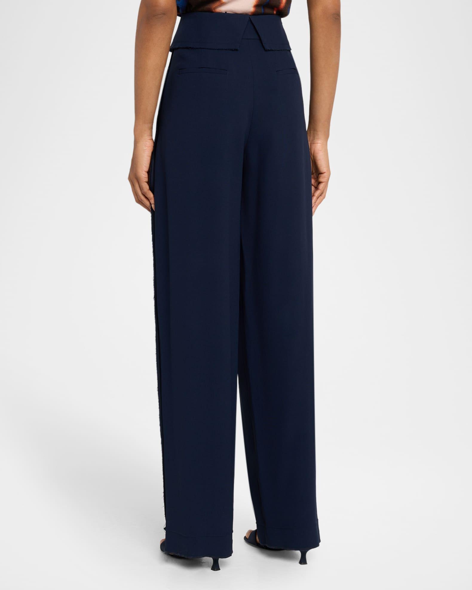 Foldover-Waist Pleated Wide-Leg Pants Product Image