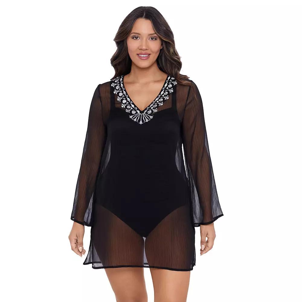 Women's Trimshaper Solid Embroidered Coverup Dress, Size: Medium, Black Product Image