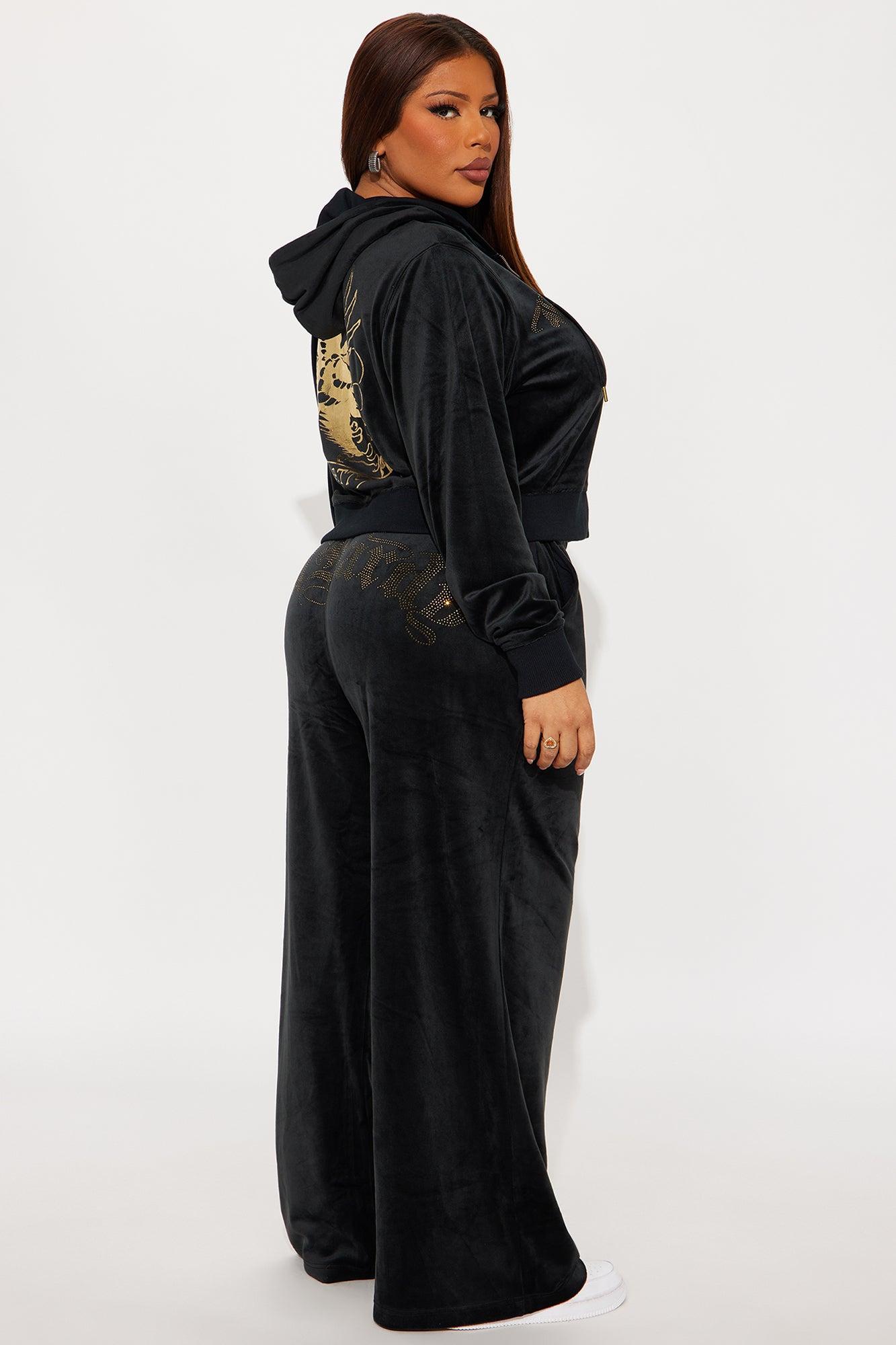 Ed Hardy Tattoo Gold Eagle Velour Pant Set - Black Female Product Image