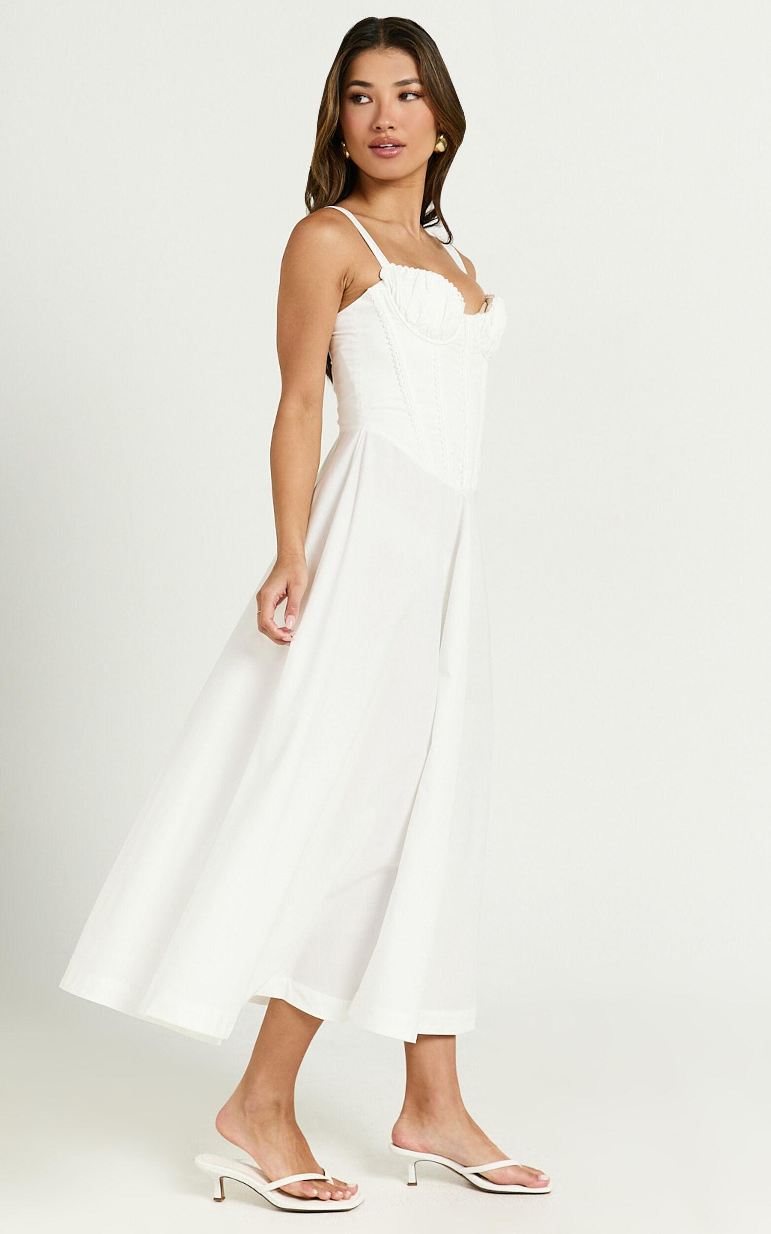 Jonas Midi Dress - Ruched Corset Lace Trim Dress in Ivory Product Image
