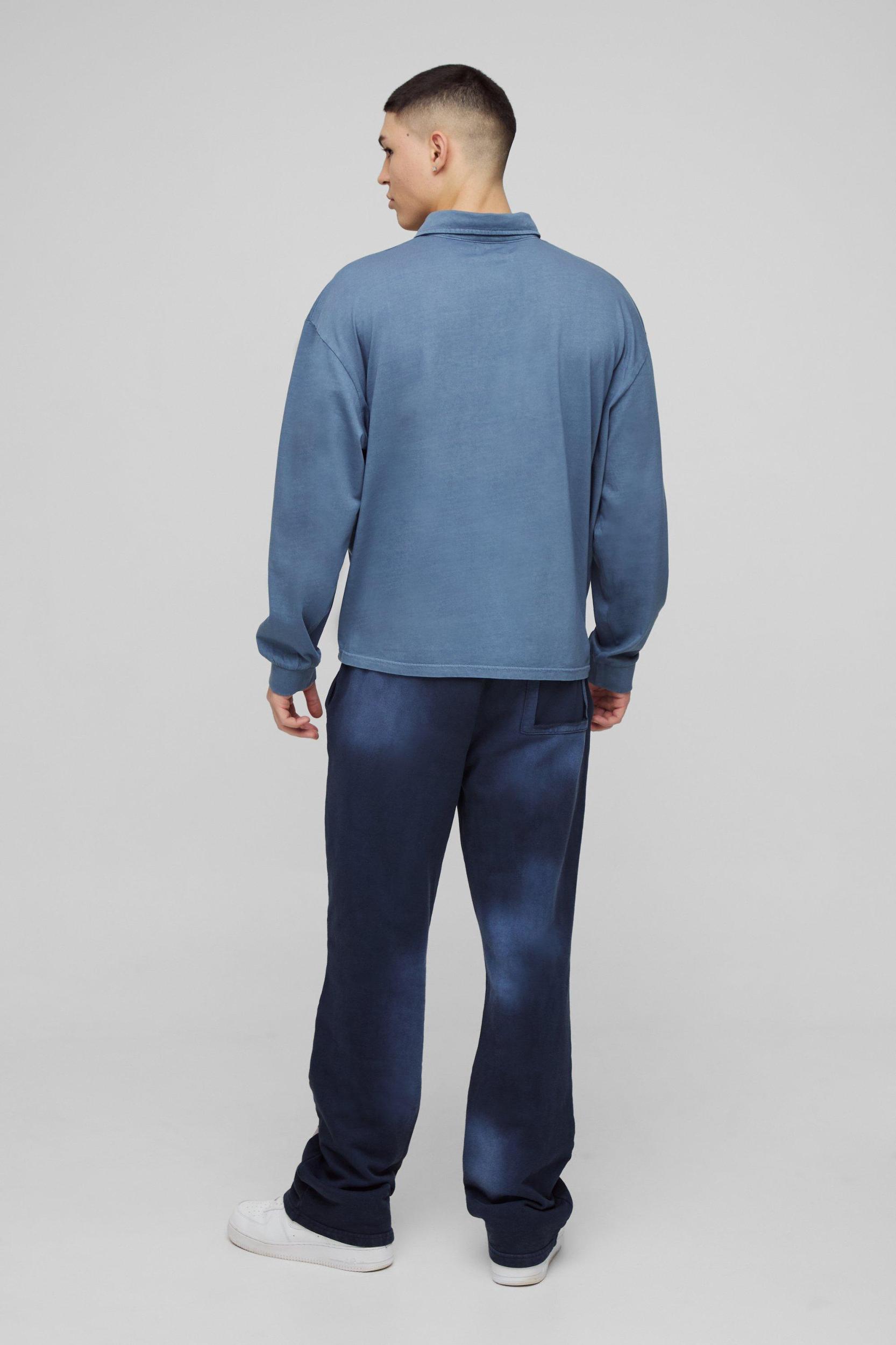 Oversized Boxy Long Sleeve Wash Polo | boohooMAN USA Product Image