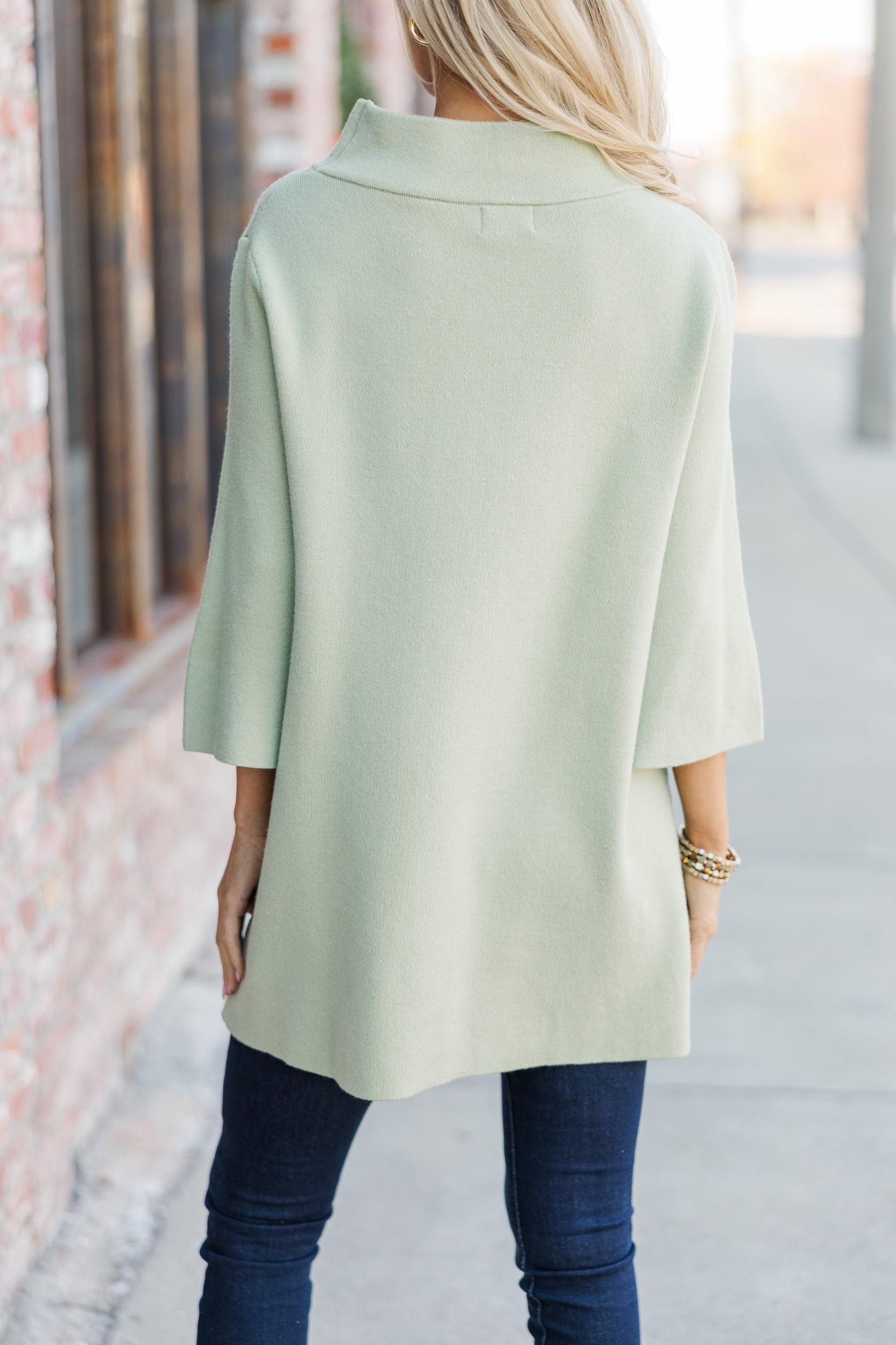 With Ease Sage Green Mock Neck Sweater Tunic Female Product Image