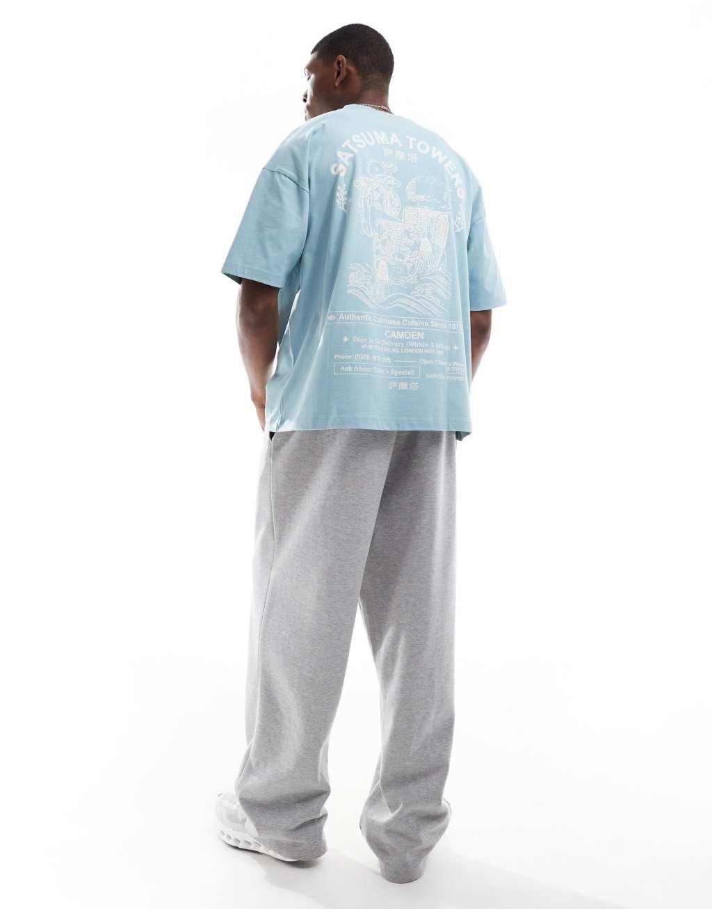 ASOS DESIGN oversized t-shirt with text graphic in light blue Product Image