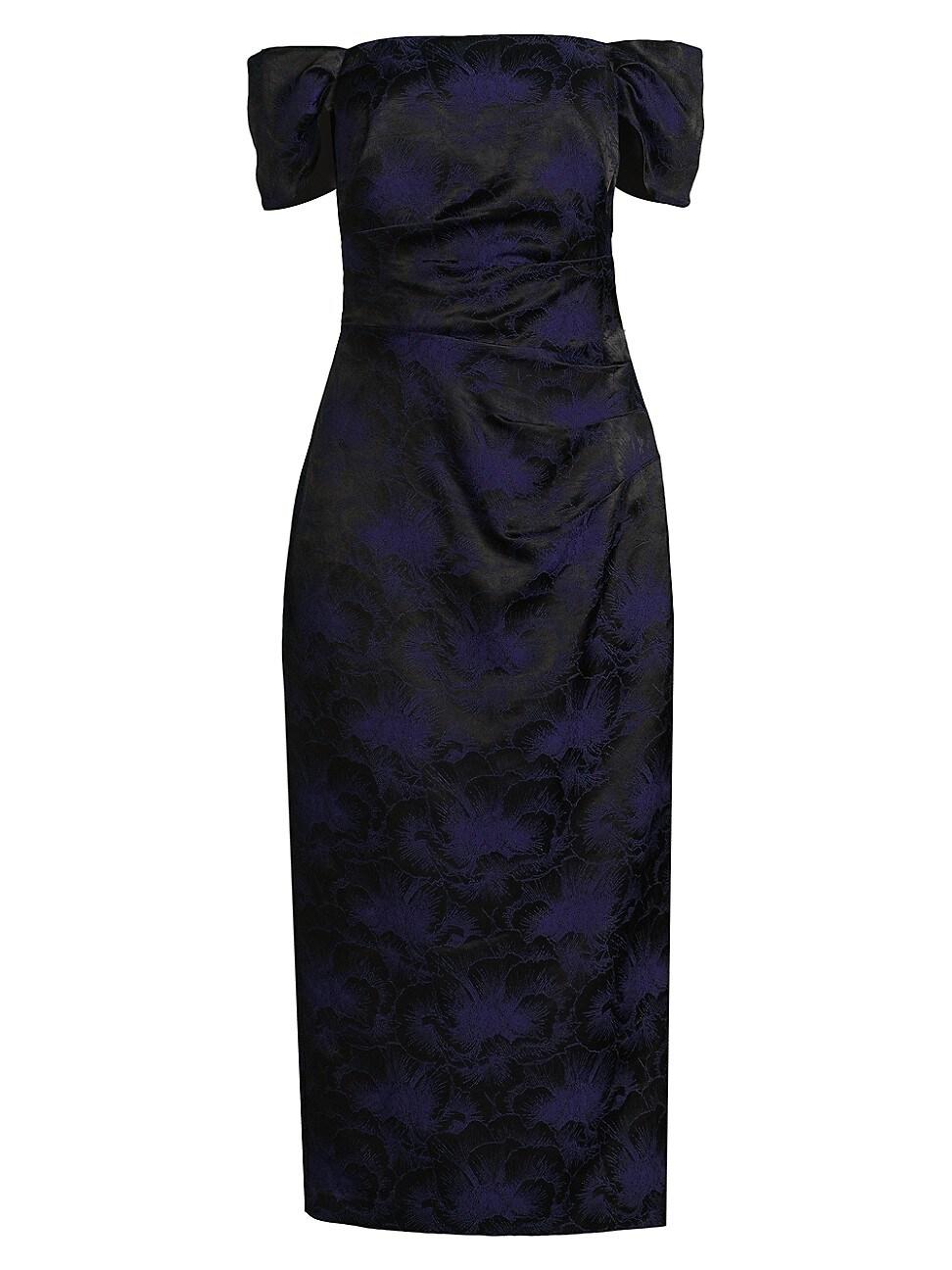 Womens Floral Jacquard Off-The-Shoulder Cocktail Dress Product Image