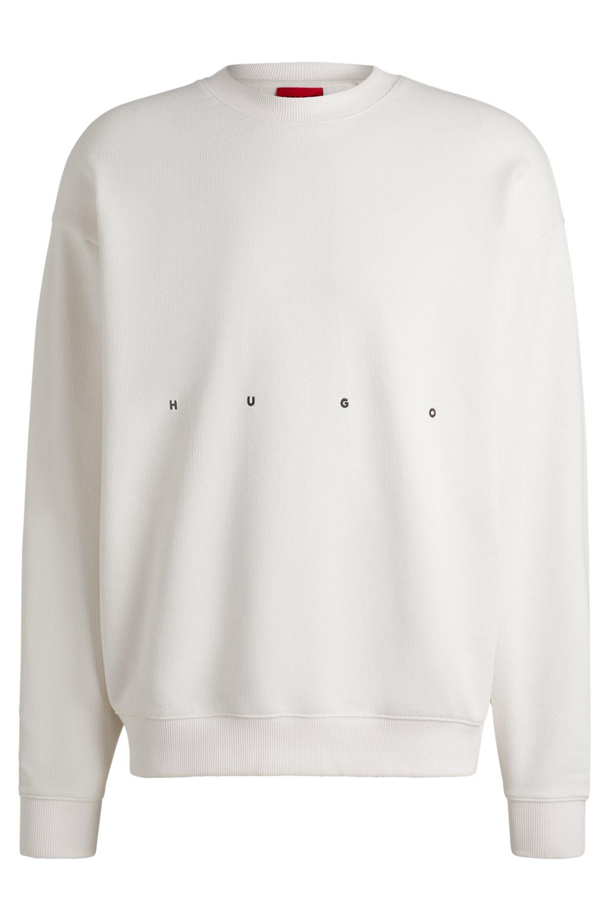 HUGO - Cotton-terry sweatshirt with logo artwork - White Product Image