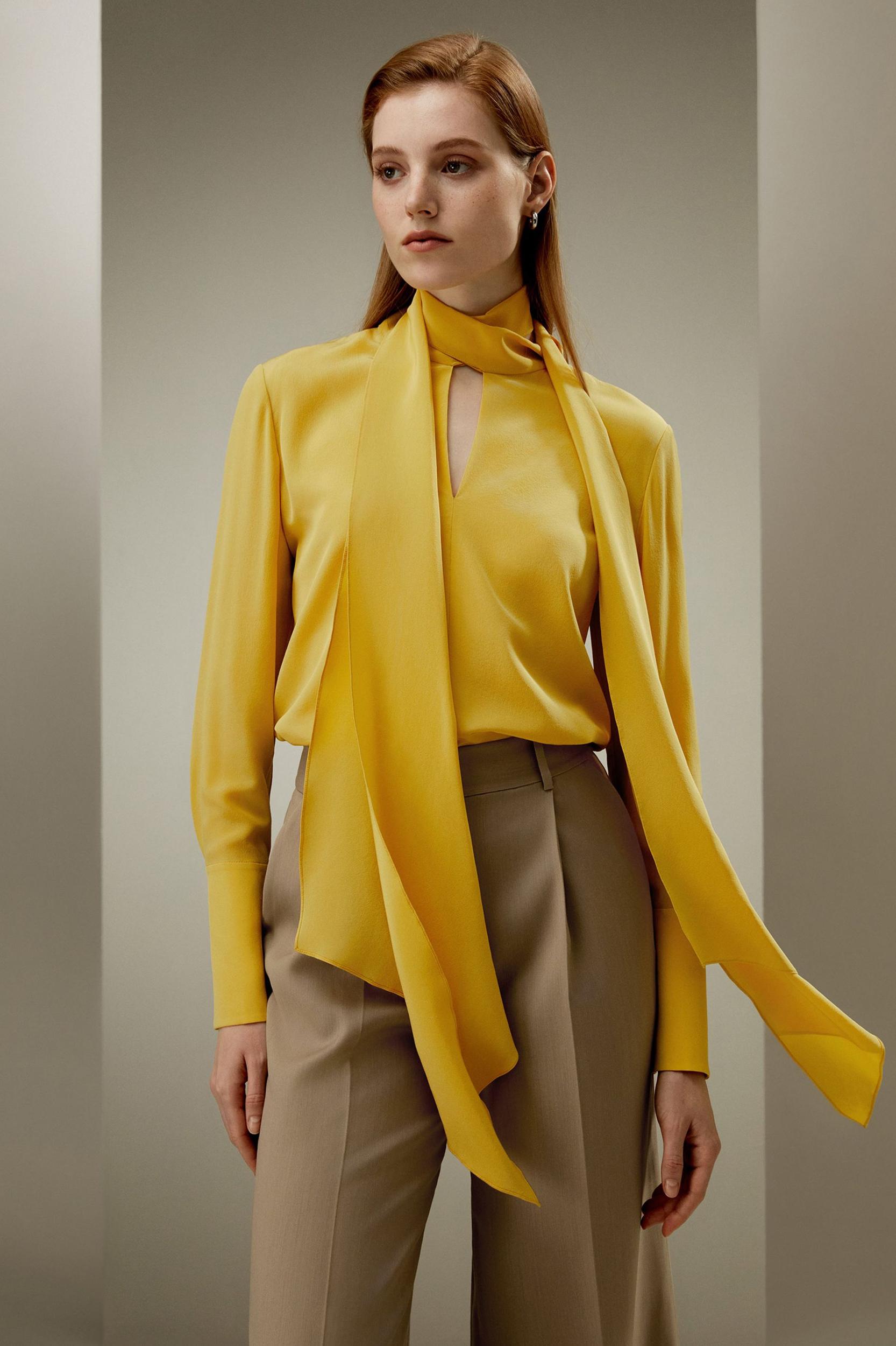 Flowing Draped Tie-Neck Blouse Product Image