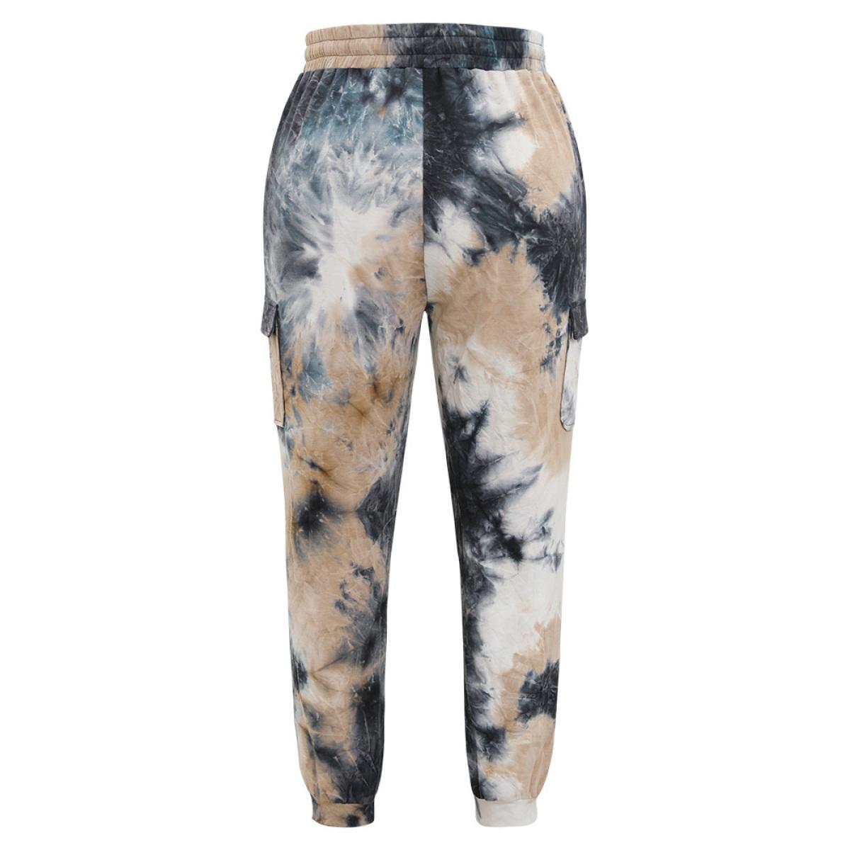 Plus Size Tie Dye Flap Pocket Drawstring Pants Women Multicolor Casual High Rise Dailywear Pants BloomChic 14-16/1X Product Image