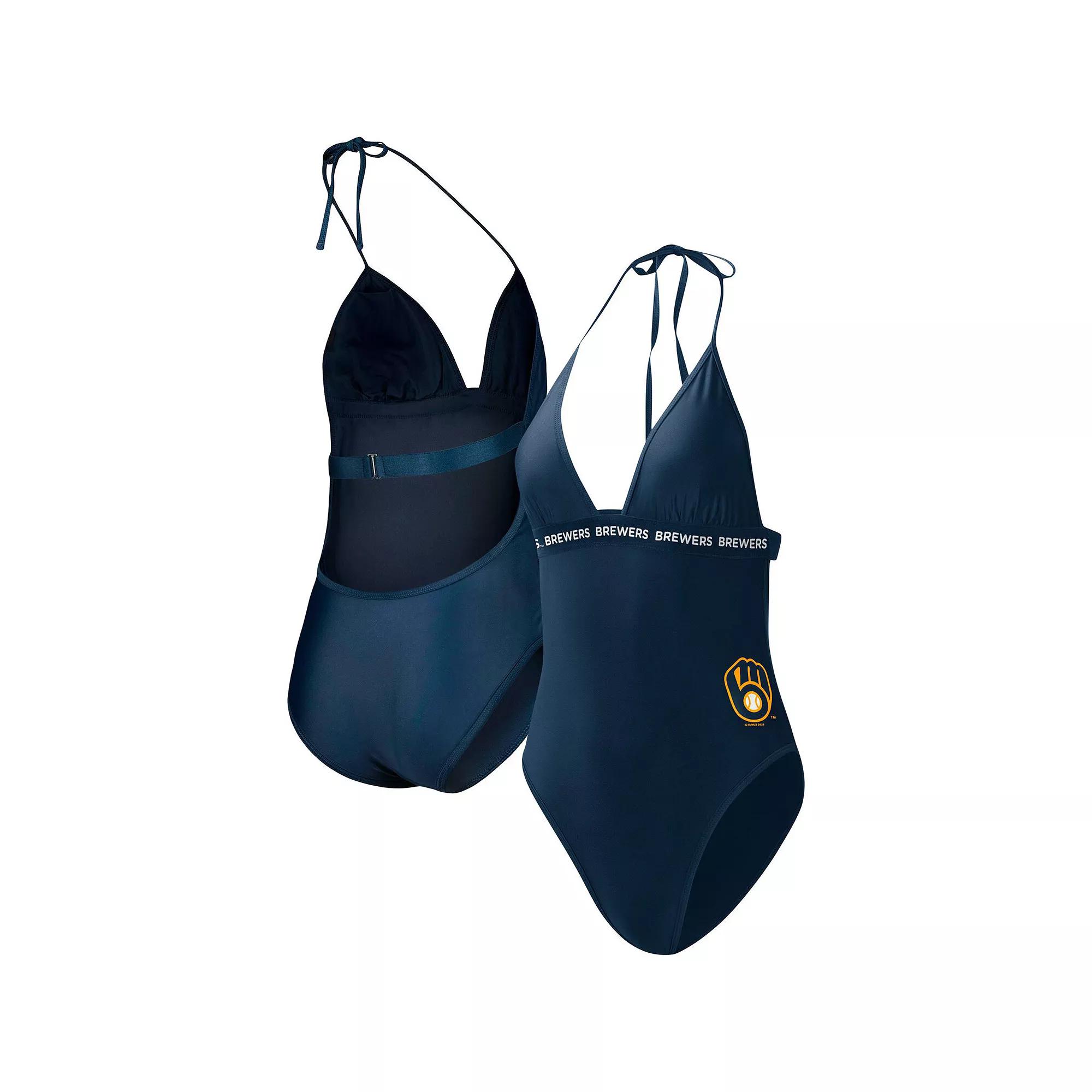 Women's G-III 4Her by Carl Banks Navy Milwaukee Brewers Full Count One-Piece Swimsuit,  Product Image