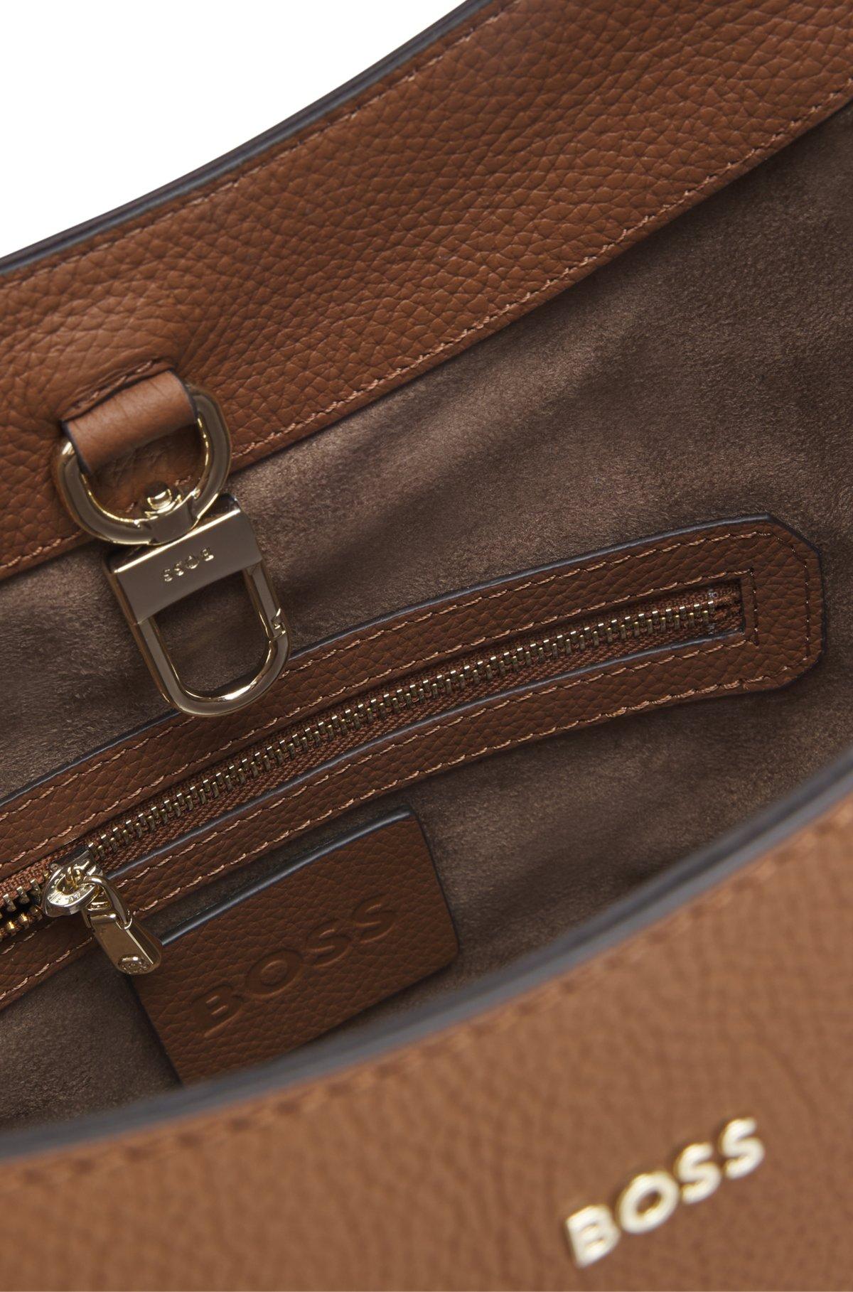 Leather bucket bag with metallic logo lettering Product Image