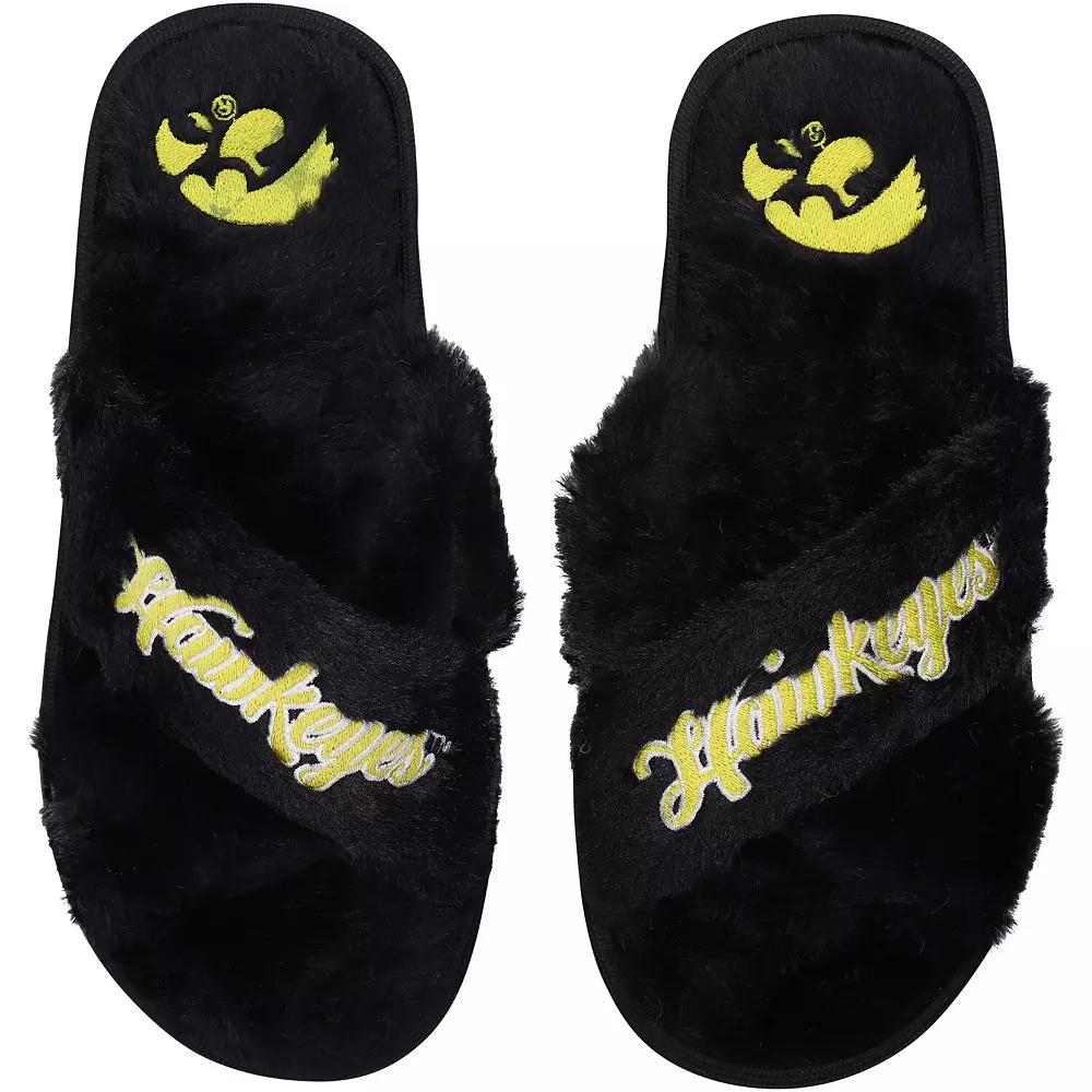 Women's FOCO Iowa Hawkeyes Script Cross Slide Slippers, Size: Large, Black Product Image