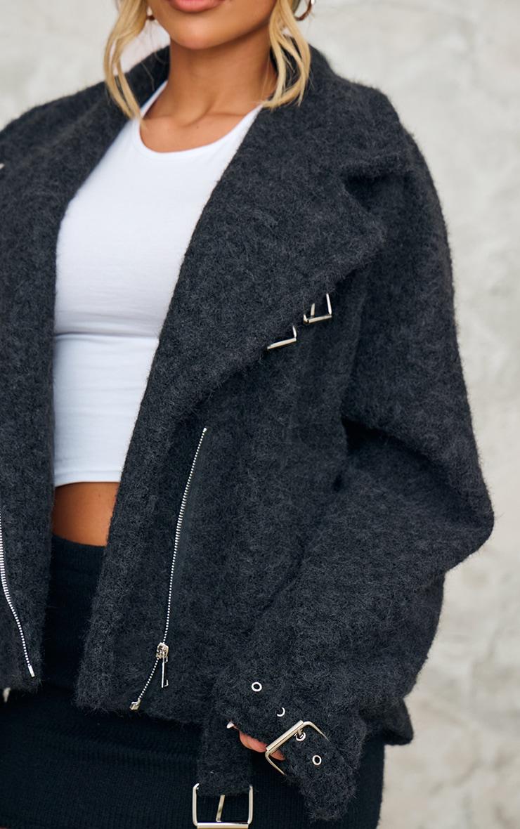 Black Wool Look Aviator Jacket Product Image