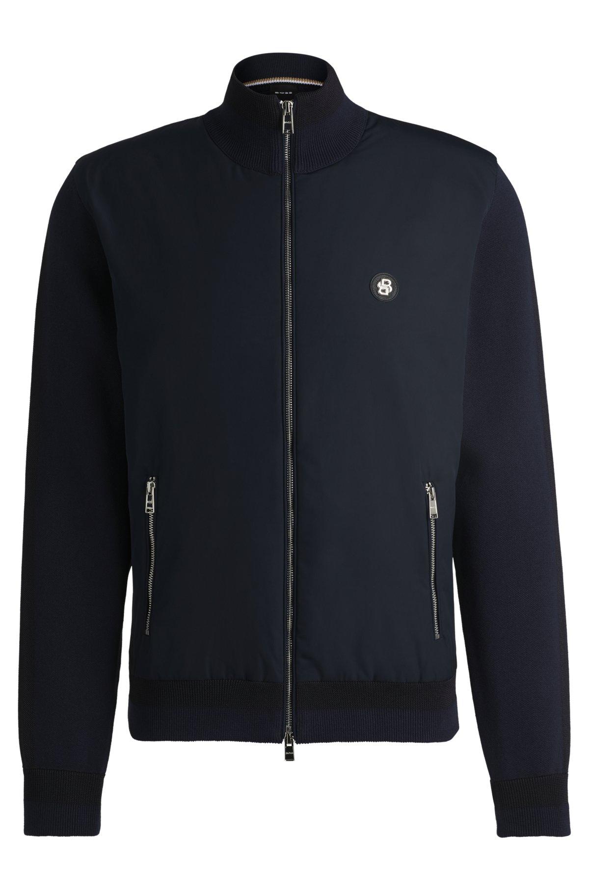 Mixed-material zip-up jacket with double-monogram badge Product Image