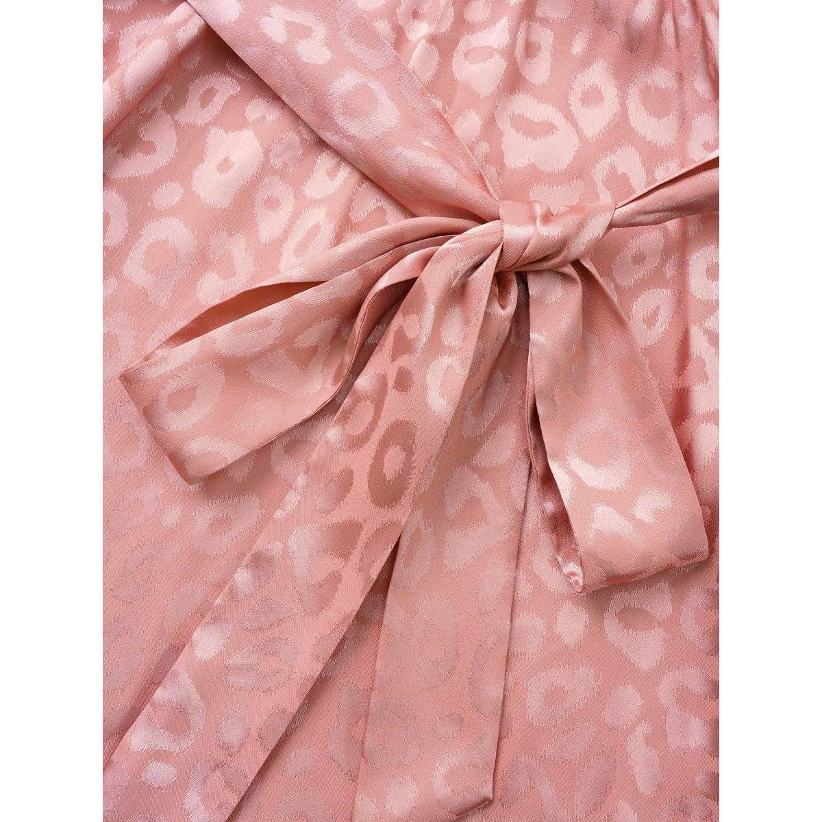 Plus Size Leopard Shirred Wrap Belted Gathered Dress Crepe Women Elegant Wrap Overlap Collar Long Sleeve Curvy Midi Dress BloomChic 30/6X Product Image