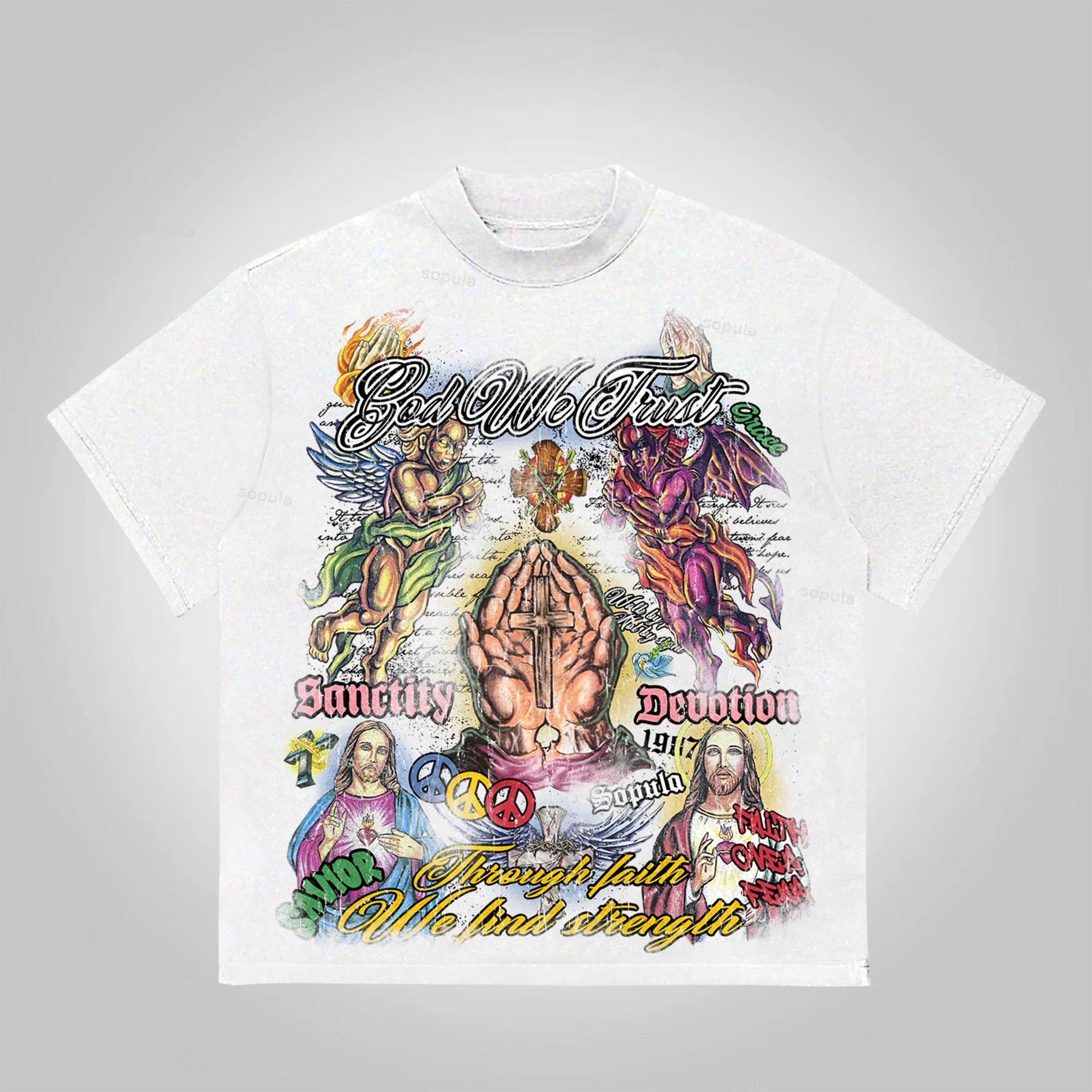 Sopula Faith In Jesus Collage Vintage Graphics Cotton T-Shirt Product Image