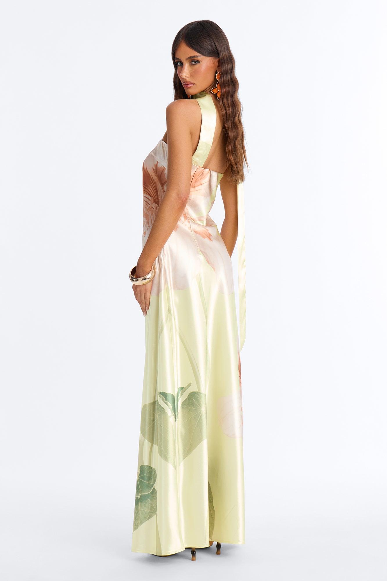 Jelissa Scarf Satin Maxi Dress - Yellow/combo Female Product Image