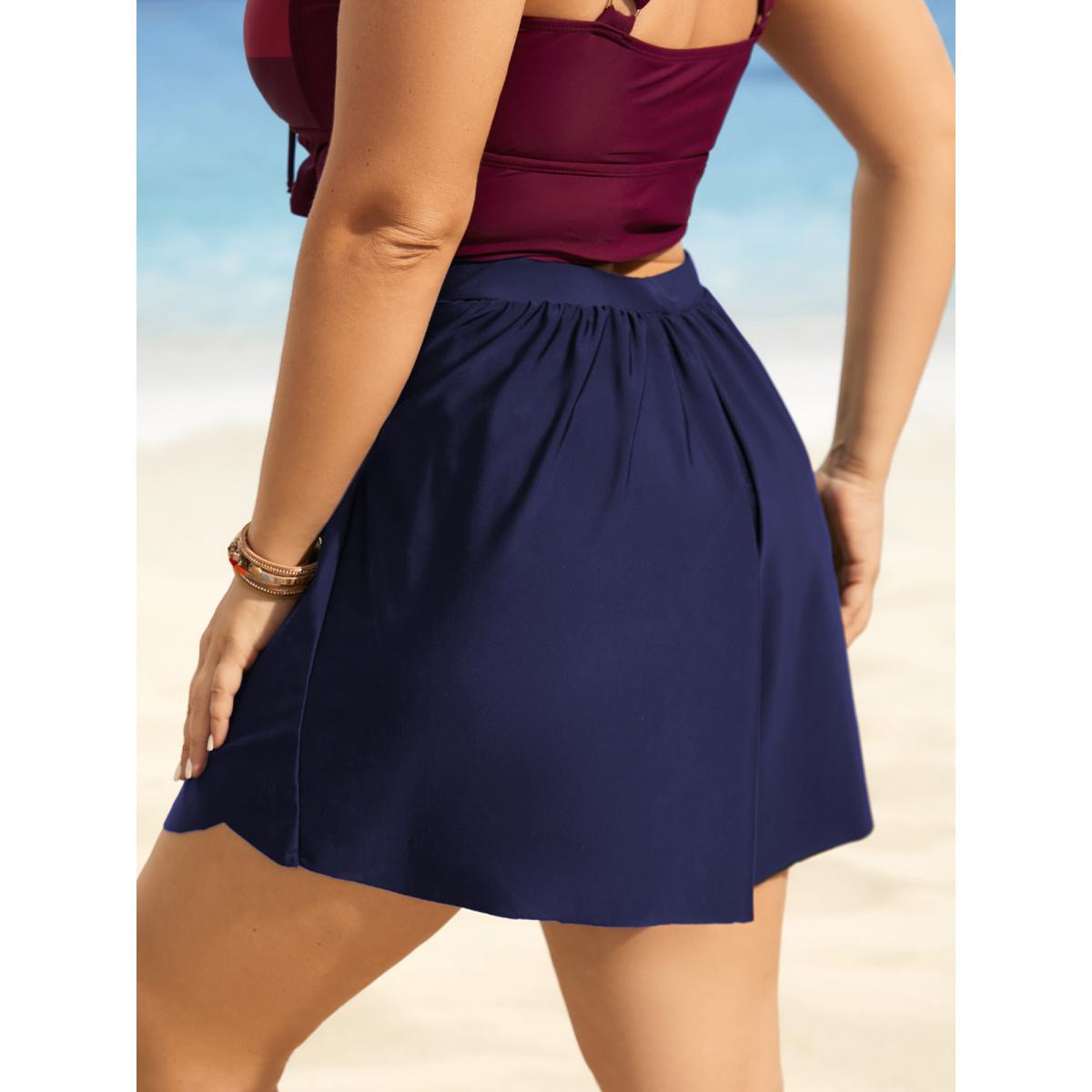 Plus Size Solid High Rise Overlapped Hem Swim Bottom Women's Swimwear Indigo Beach Overlapping High stretch Bodycon High Rise Curve Swim Bottoms BloomChic 10/M Product Image