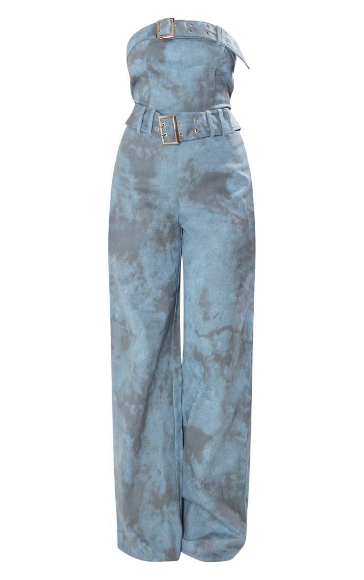 Blue Acid Wash Belted Bandeau Jumpsuit Product Image