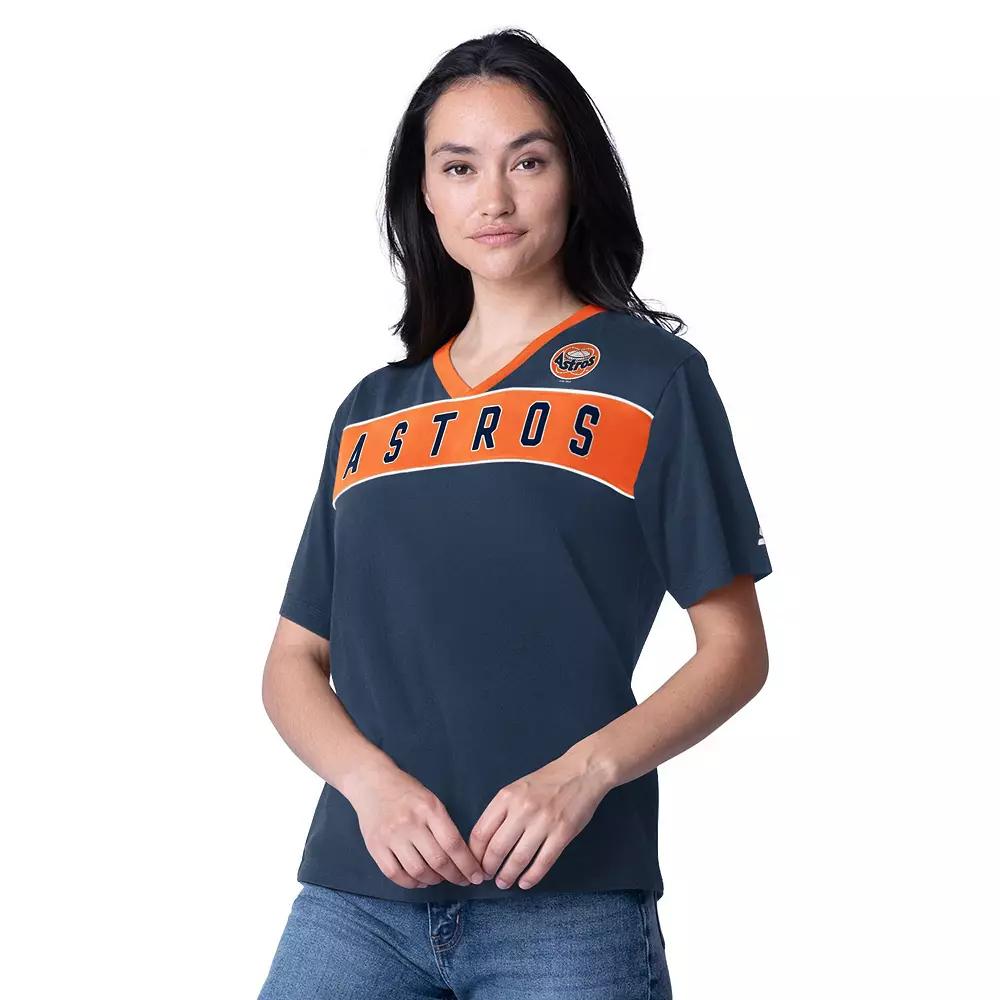 Women's Starter Navy Houston Astros Game Day V-Neck T-Shirt, Size: Medium, Blue Product Image