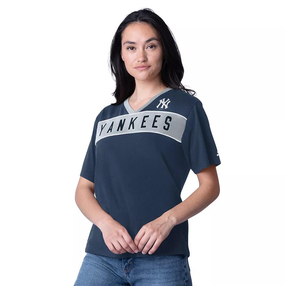 Womens Starter New York Yankees Game Day V-Neck T-Shirt Blue Product Image